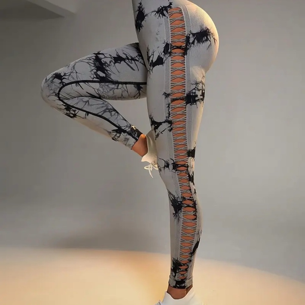 Stylish Tie-Dye Leggings with Lace-Up Detail